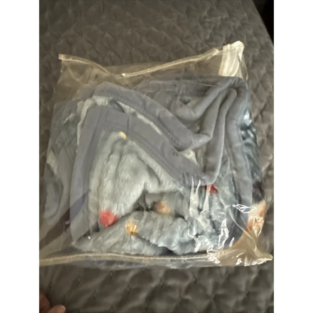 Blue Jean Teddy Bear Plush Fleece Baby Blanket Balloons Boy Girl 45X30 NIB